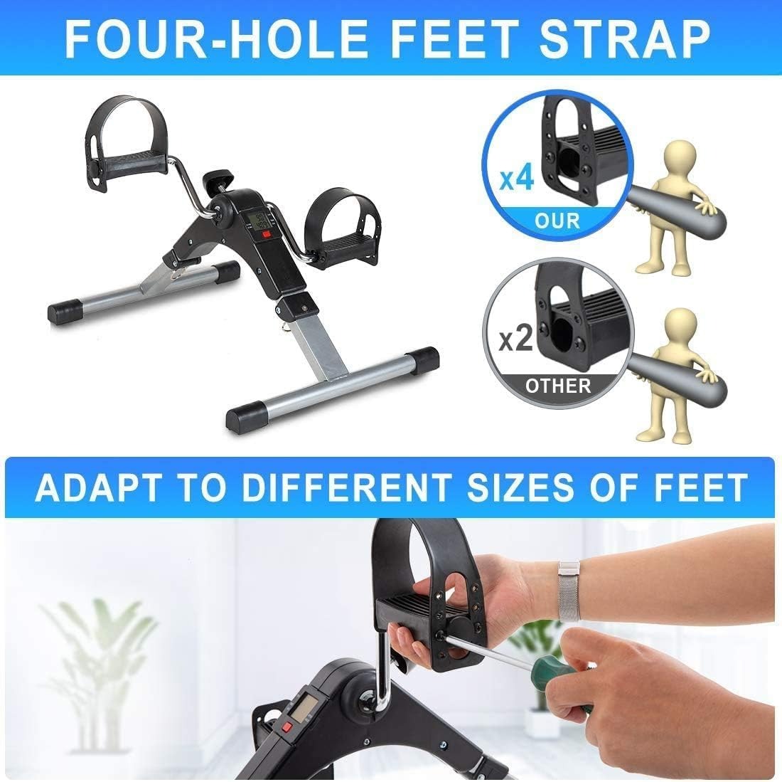 Portable Folding Pedal Exerciser – Arm & Leg Mini Exercise Bike with LCD Monitor & Resistance