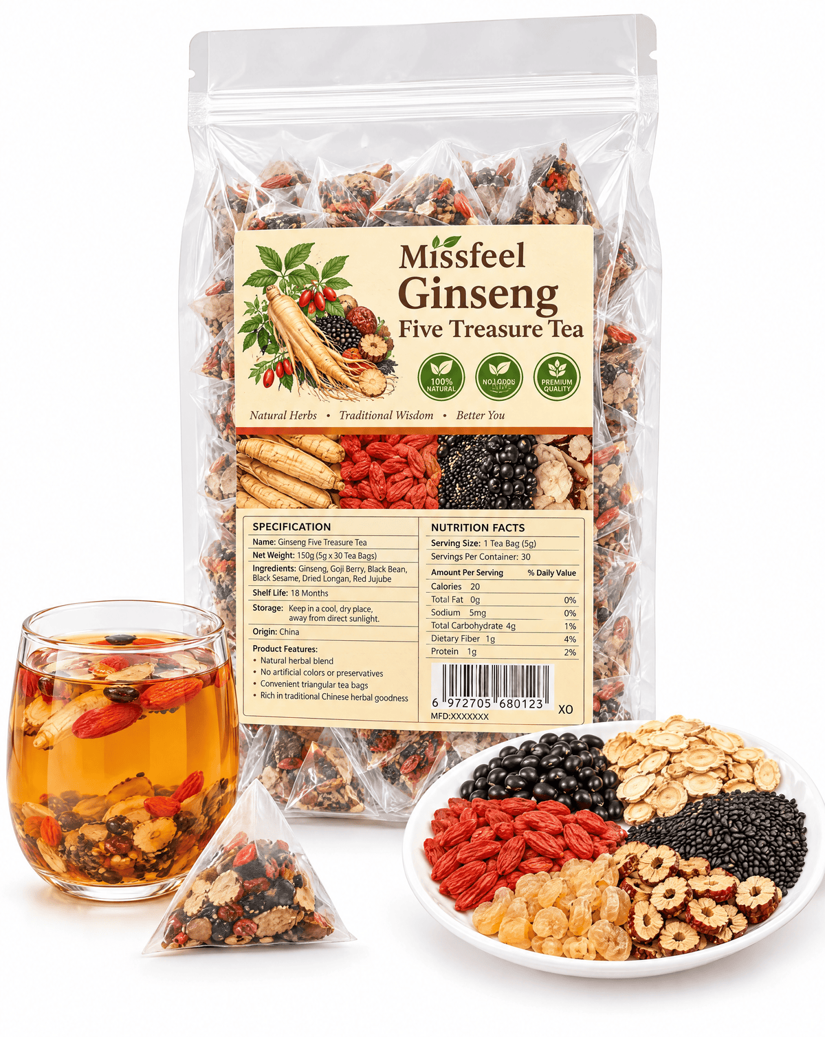 Missfeel Five Treasure Ginseng Tea for Men – Energy & Stamina Support