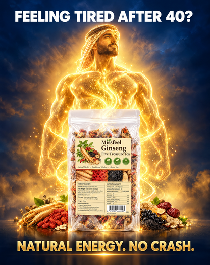 Missfeel Five Treasure Ginseng Tea – Warm Herbal Blend with Maca & Goji, 30 Tea Bags