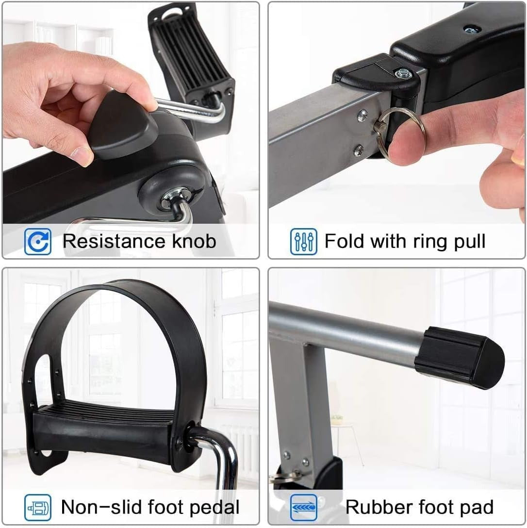 Portable Folding Pedal Exerciser – Arm & Leg Mini Exercise Bike with LCD Monitor & Resistance