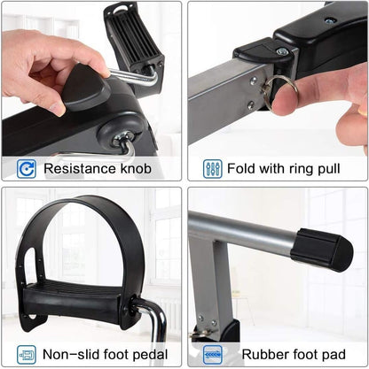 Portable Folding Pedal Exerciser – Arm & Leg Mini Exercise Bike with LCD Monitor & Resistance