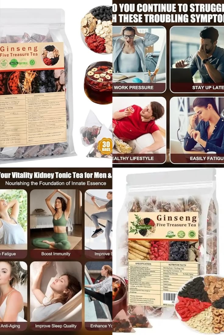 Missfeel Five Treasure Ginseng Tea – Warm Herbal Blend with Maca & Goji, 30 Tea Bags