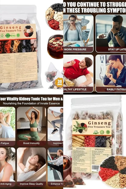 Missfeel Five Treasure Ginseng Tea – Warm Herbal Blend with Maca & Goji, 30 Tea Bags