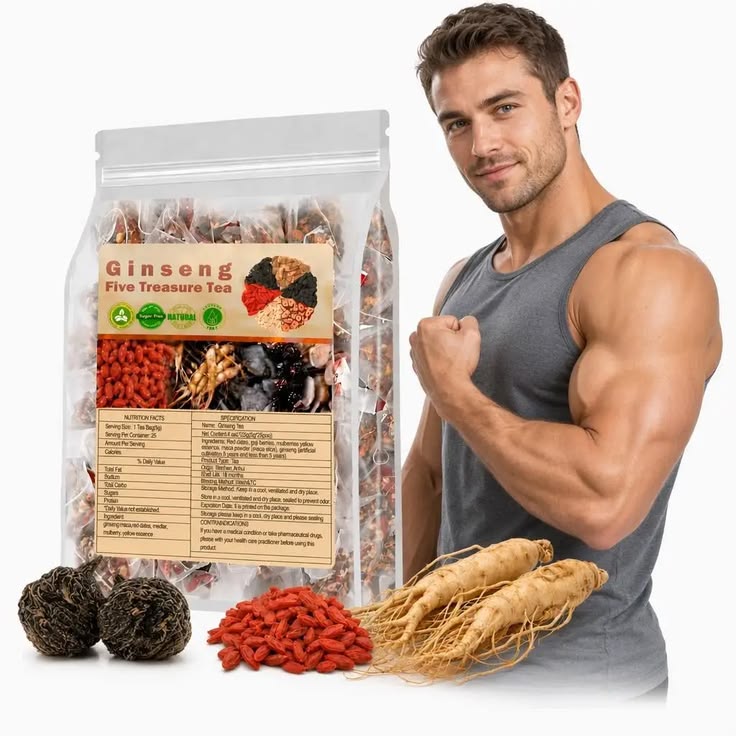 Missfeel Five Treasure Ginseng Tea – Warm Herbal Blend with Maca & Goji, 30 Tea Bags