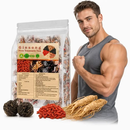 Missfeel Five Treasure Ginseng Tea – Warm Herbal Blend with Maca & Goji, 30 Tea Bags