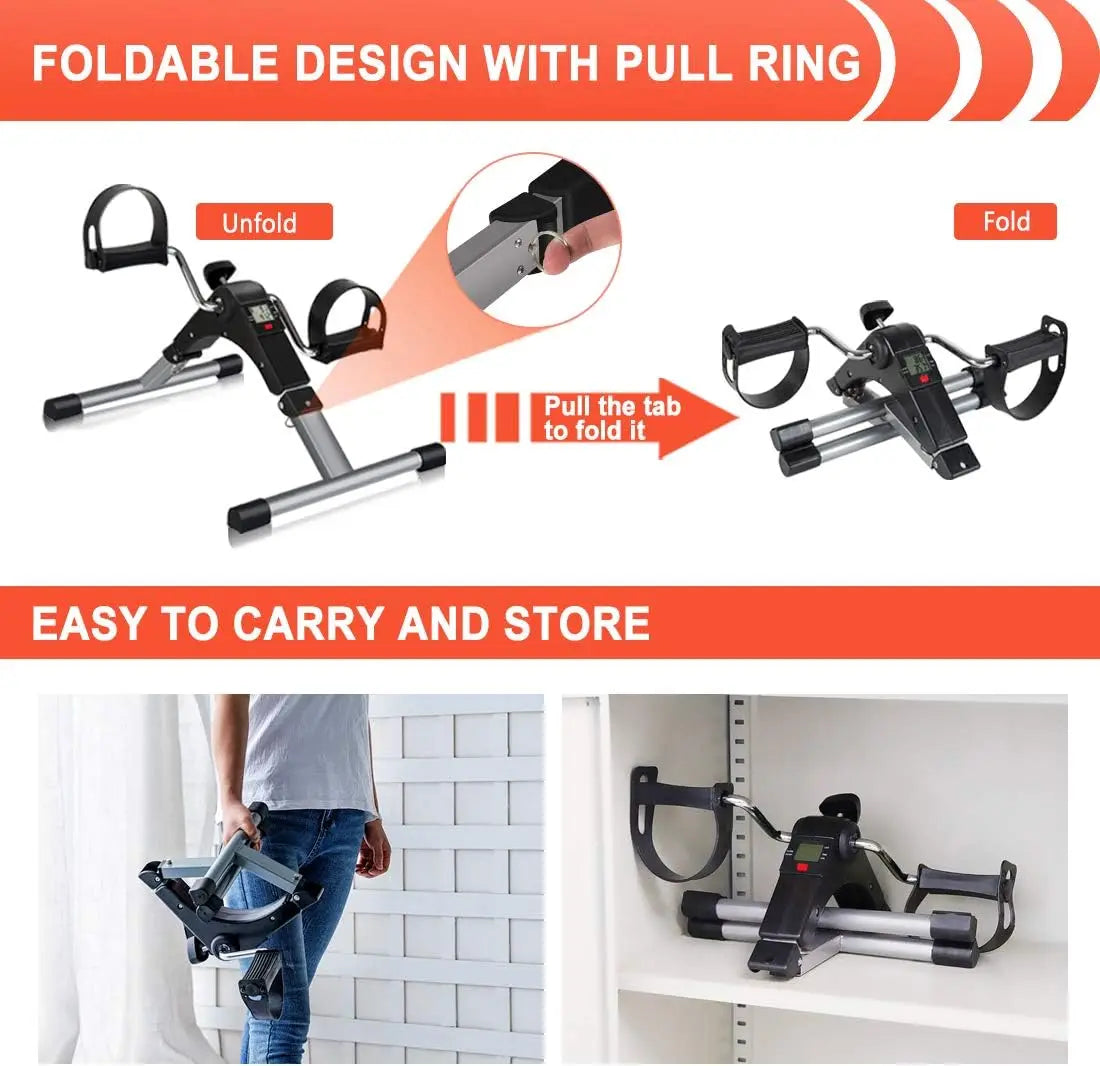 Portable Folding Pedal Exerciser – Arm & Leg Mini Exercise Bike with LCD Monitor & Resistance