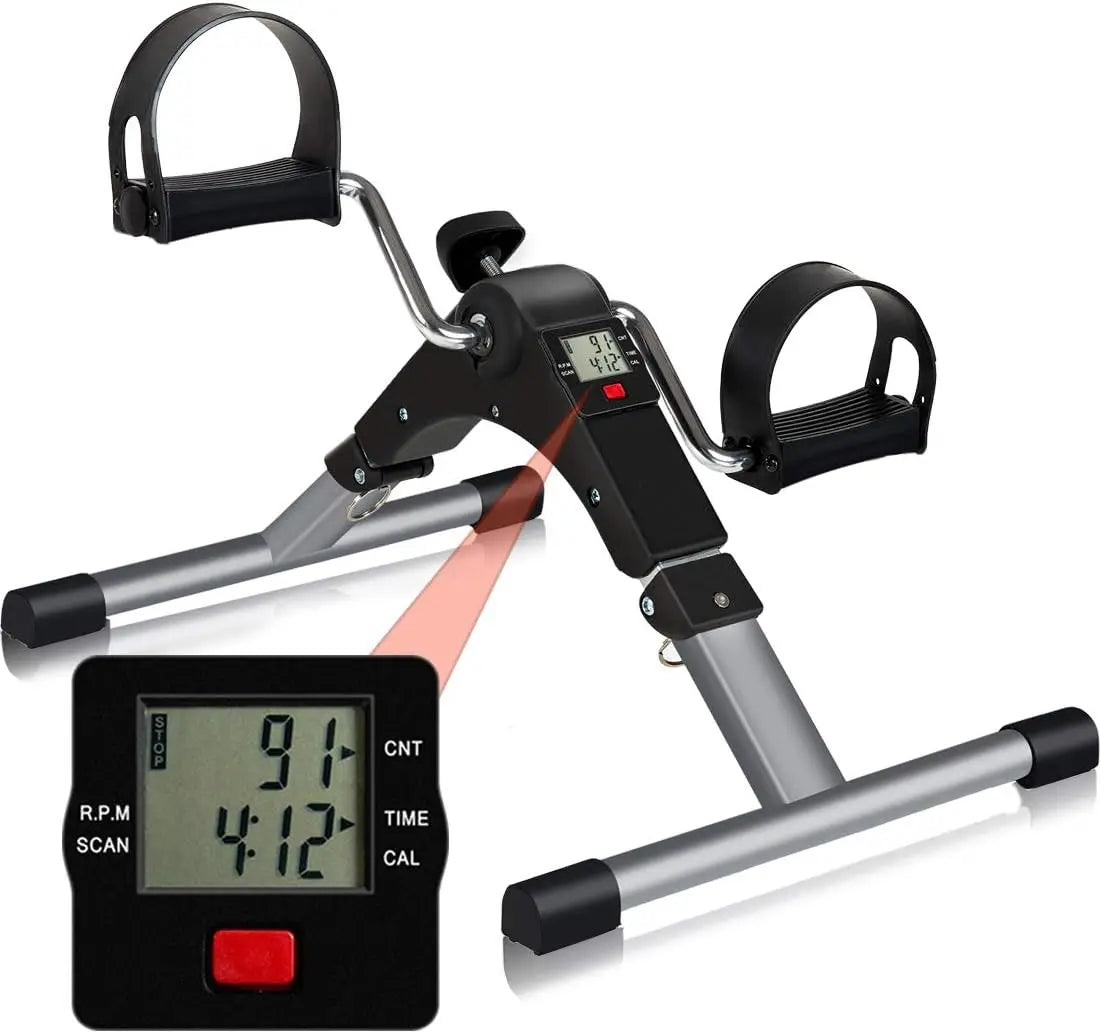 Portable Folding Pedal Exerciser – Arm & Leg Mini Exercise Bike with LCD Monitor & Resistance