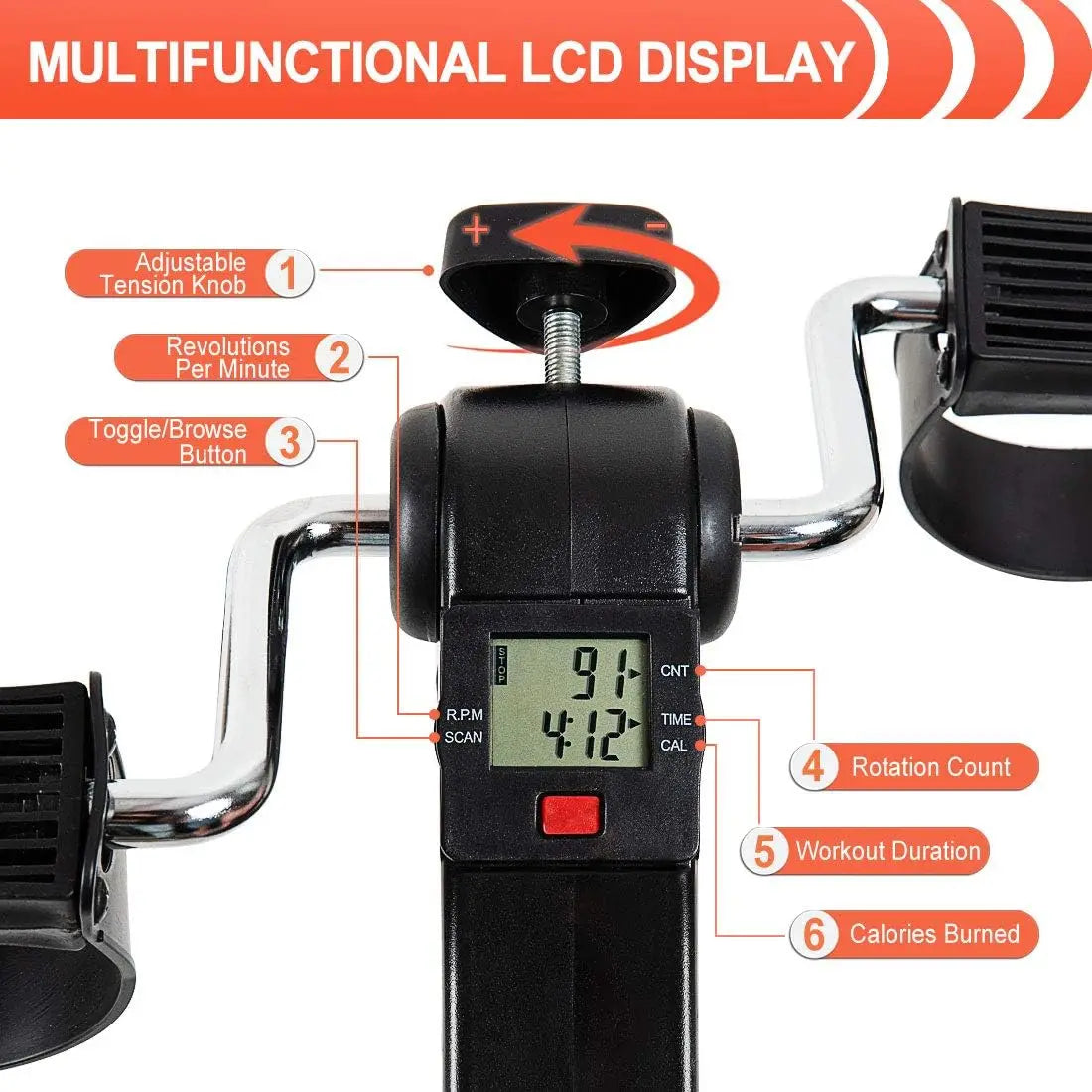 Portable Folding Pedal Exerciser – Arm & Leg Mini Exercise Bike with LCD Monitor & Resistance