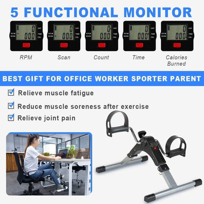 Portable Folding Pedal Exerciser – Arm & Leg Mini Exercise Bike with LCD Monitor & Resistance