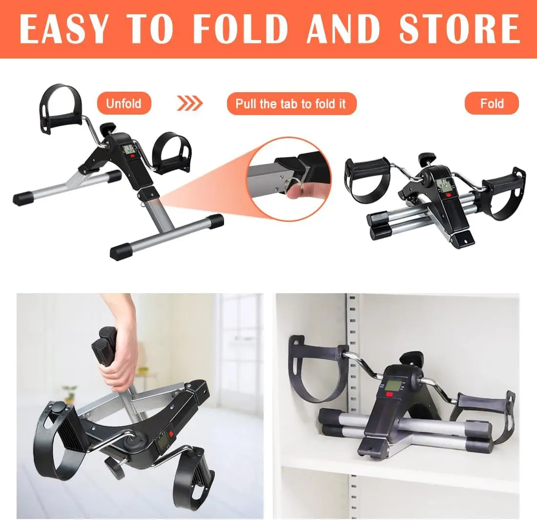 Portable Folding Pedal Exerciser – Arm & Leg Mini Exercise Bike with LCD Monitor & Resistance