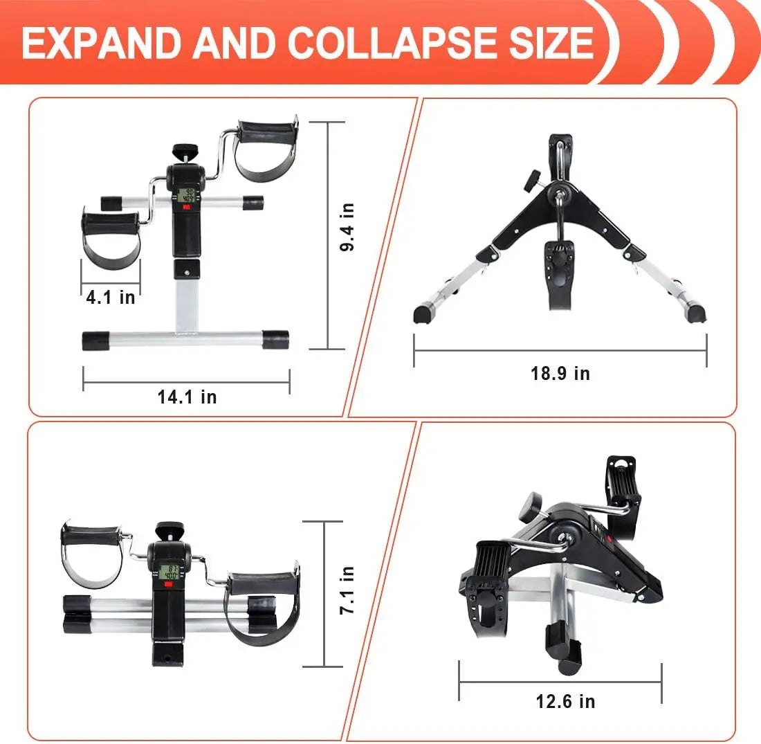 Portable Folding Pedal Exerciser – Arm & Leg Mini Exercise Bike with LCD Monitor & Resistance