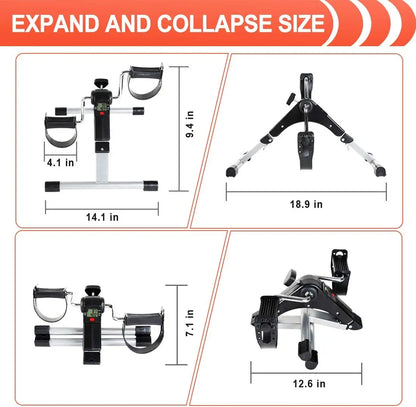 Portable Folding Pedal Exerciser – Arm & Leg Mini Exercise Bike with LCD Monitor & Resistance