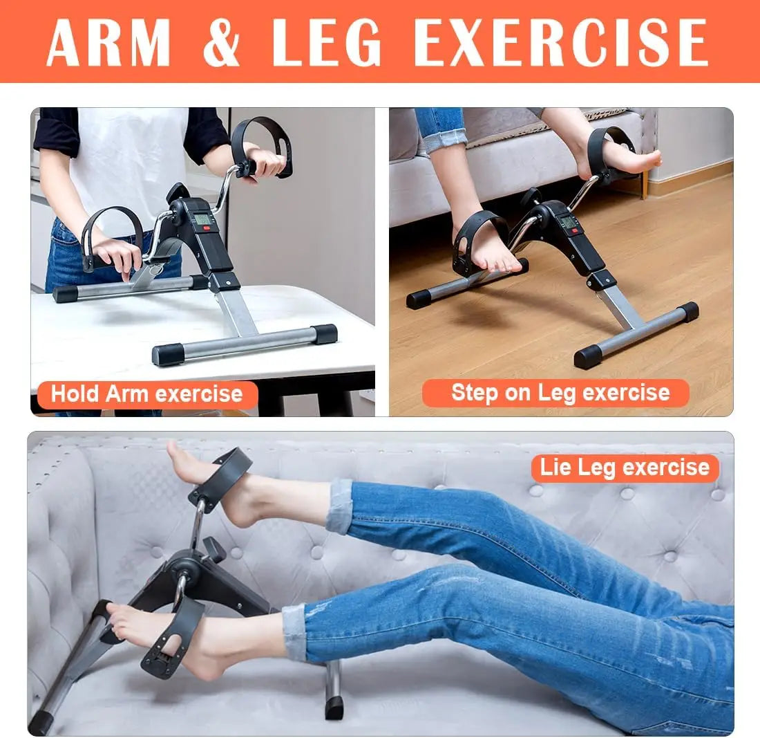 Portable Folding Pedal Exerciser – Arm & Leg Mini Exercise Bike with LCD Monitor & Resistance