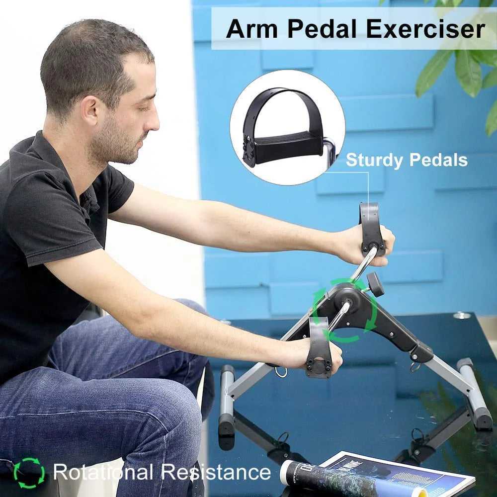 Portable Folding Pedal Exerciser – Arm & Leg Mini Exercise Bike with LCD Monitor & Resistance